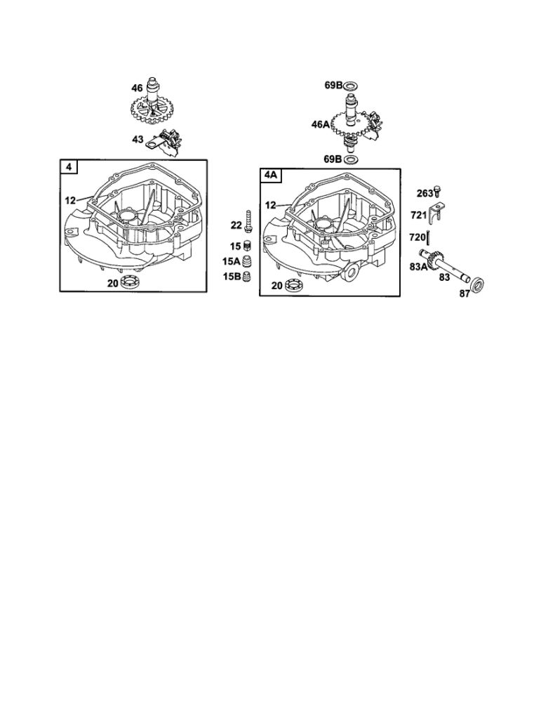 Sump-Engine/Shaft-Drive Diagram and Parts List for 121700-121799 4006-4009 Briggs and Stratton Engine